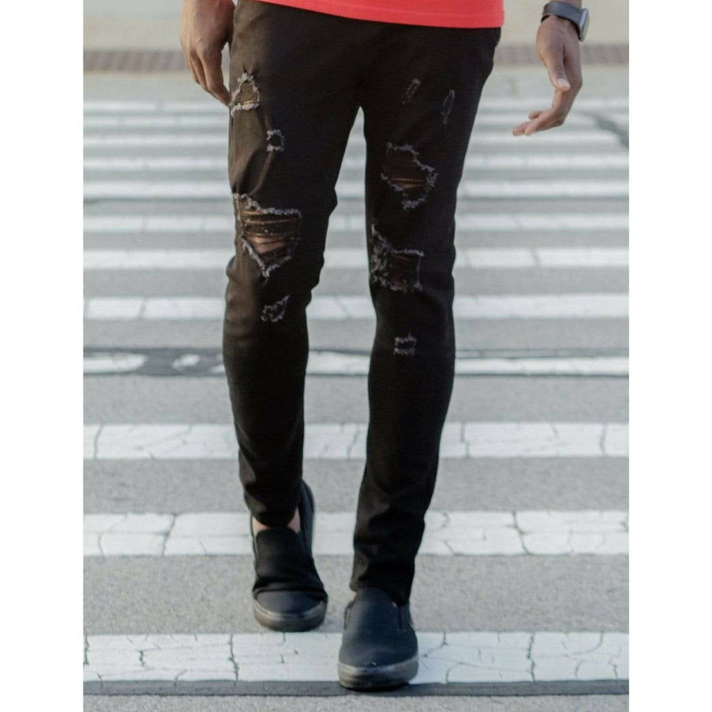 Distressed Black Patch Ripped Jeans